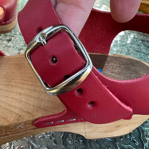 Mia Anja wood red leather clogs womens 37 - Picture 7 of 12